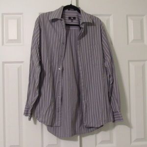 Calvin Klein gray, stripped button up shirt